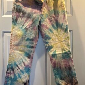 MOTHER Pastel Tie-Dye Jeans in Pink, Blue & Yellow